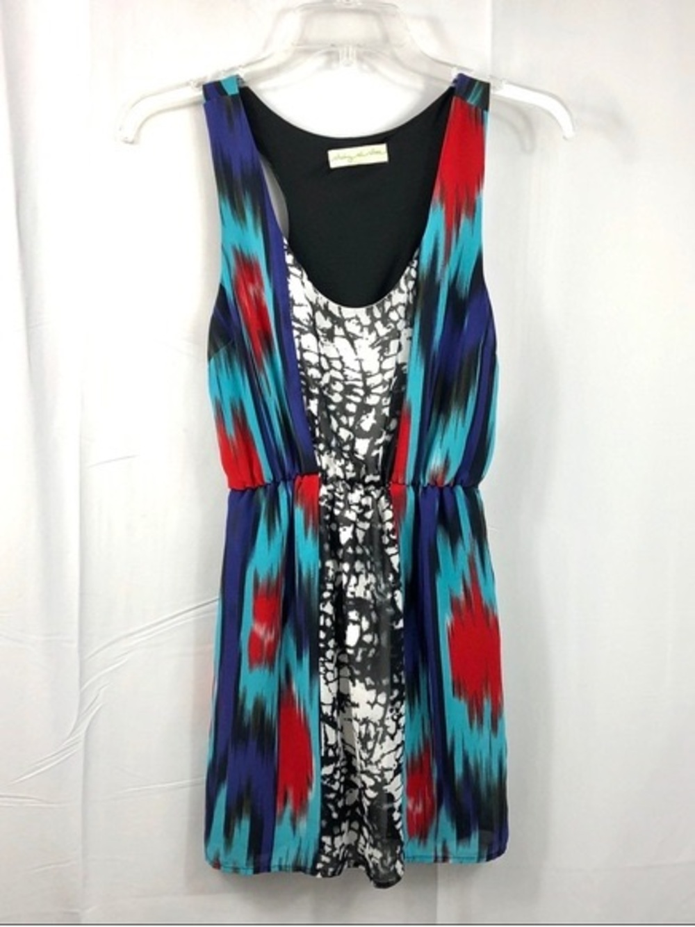 Sleeveless Multicolor Abstract Print Mini Dress - Blue & Red